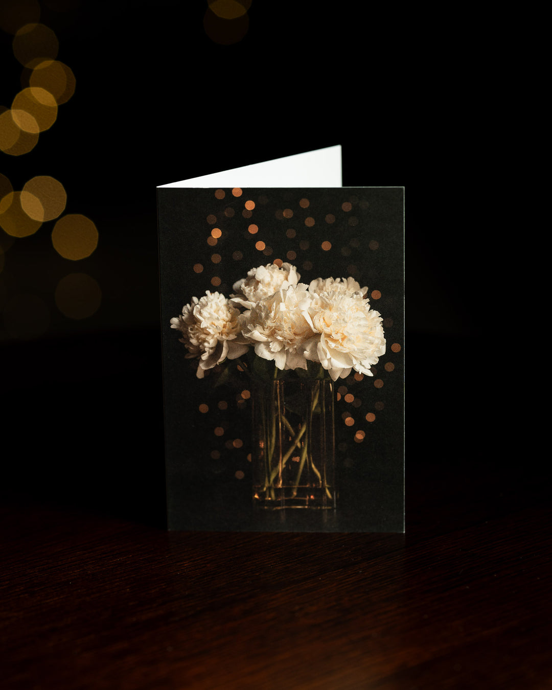 White Peonies Floral Christmas Card