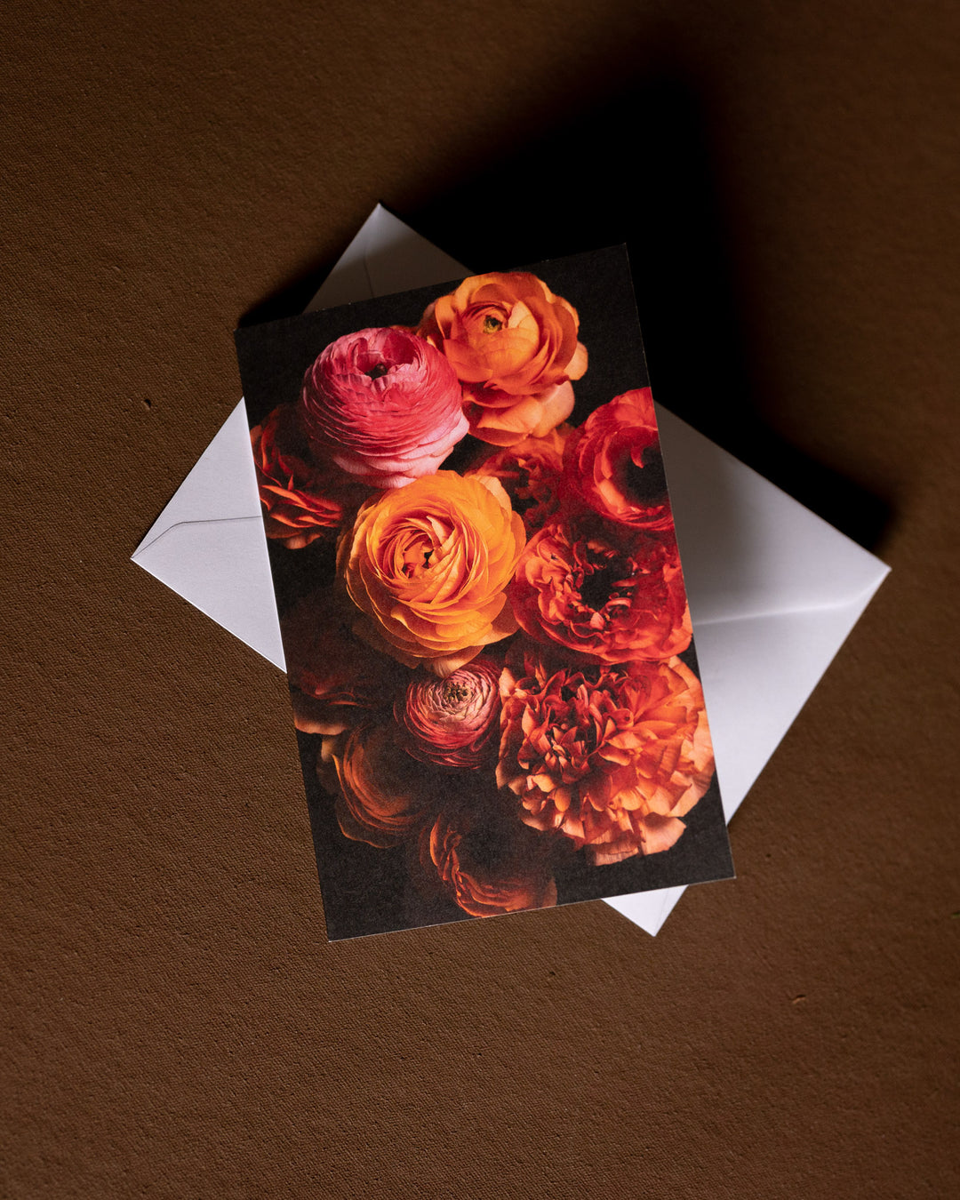 peach pink and orange ranunculus floral blank card