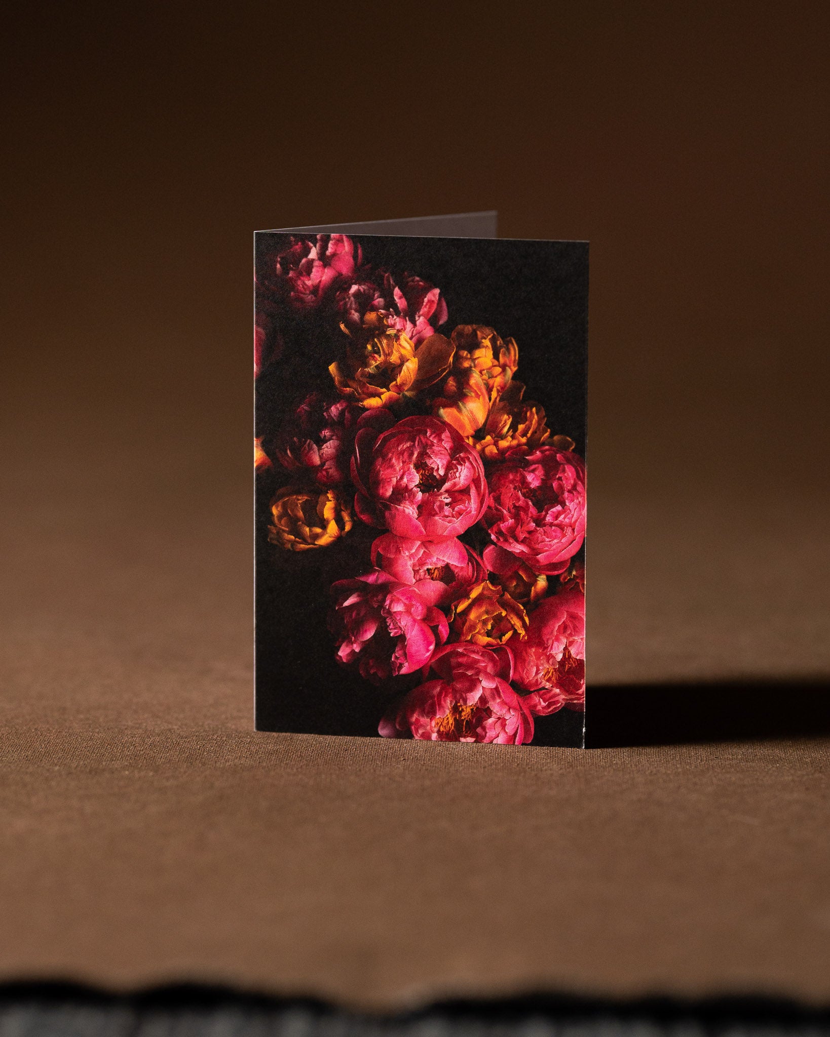 gift card with coral peonies and princess tulips