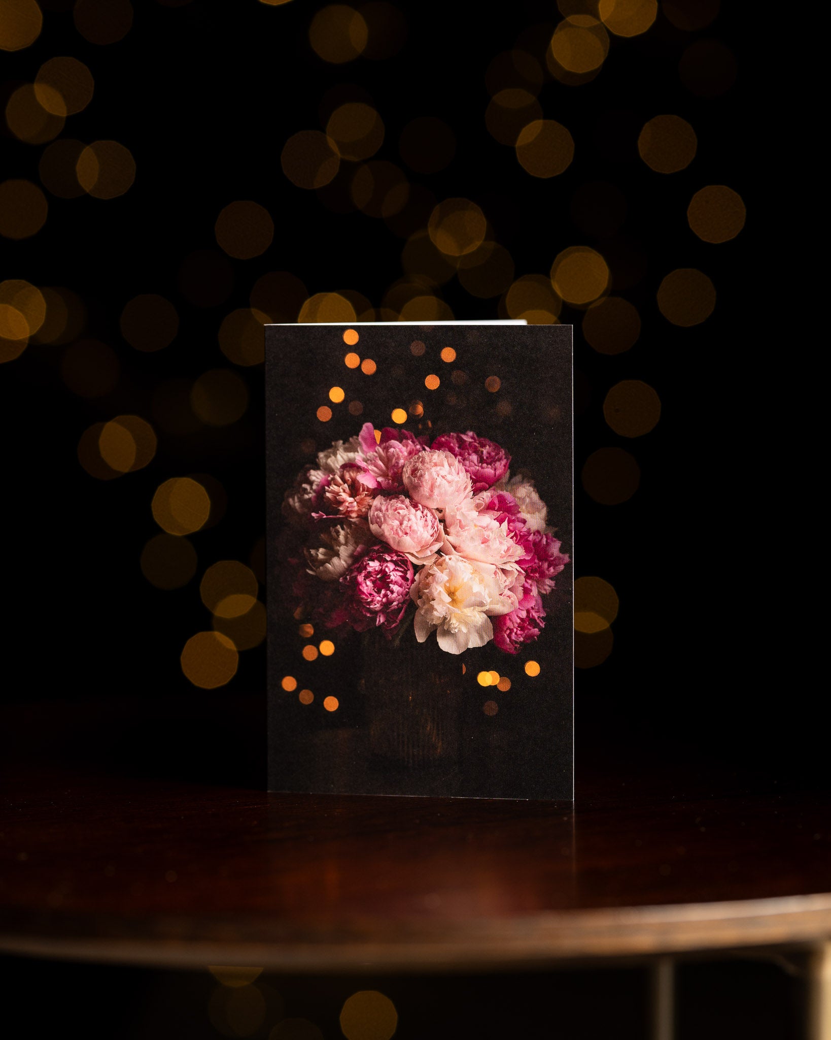 pink and white peonies bouquet christmas card