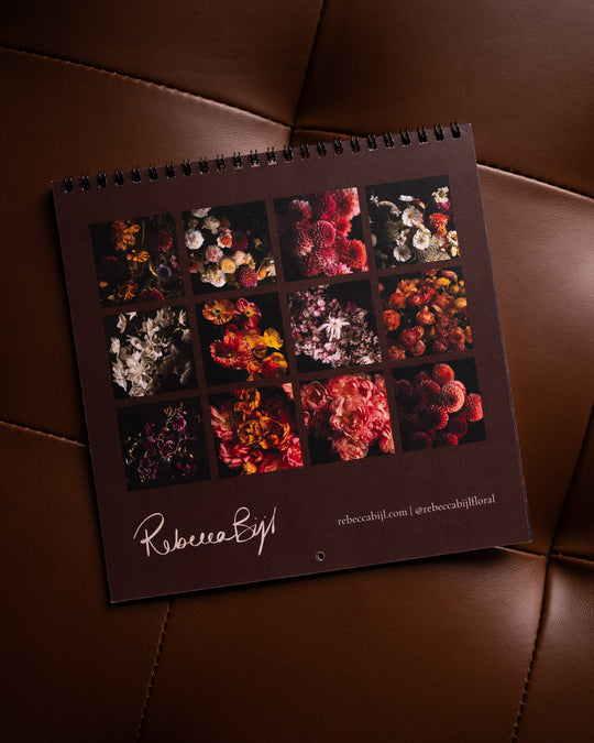 12 months calendar with 12 floral photographs