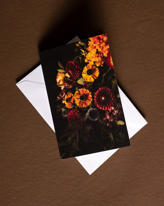 blank card with summer blooms - dahlia and helenium